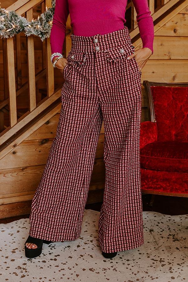 Impressions Red Wine Sipping High Waist Tweed Pants