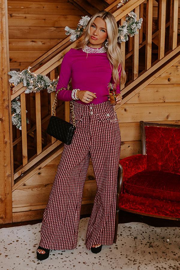 Impressions Red Wine Sipping High Waist Tweed Pants