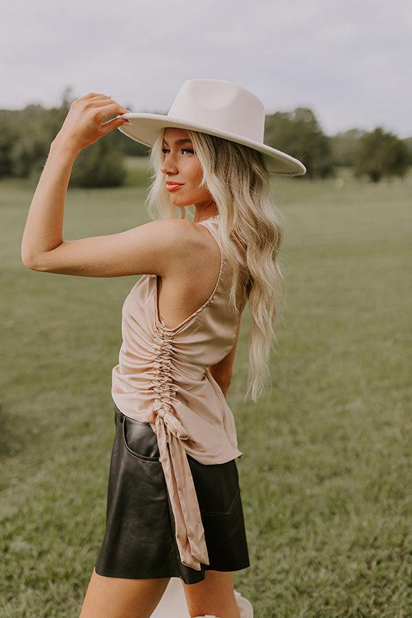 Impressions Renegade Ruched Satin Top In Iced Latte