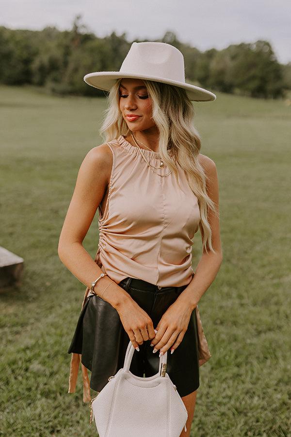 Impressions Renegade Ruched Satin Top In Iced Latte