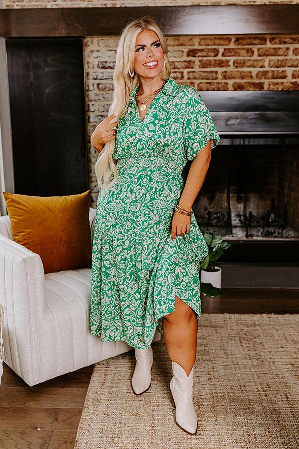Impressions Resort Getaway Floral Midi In Green Curves