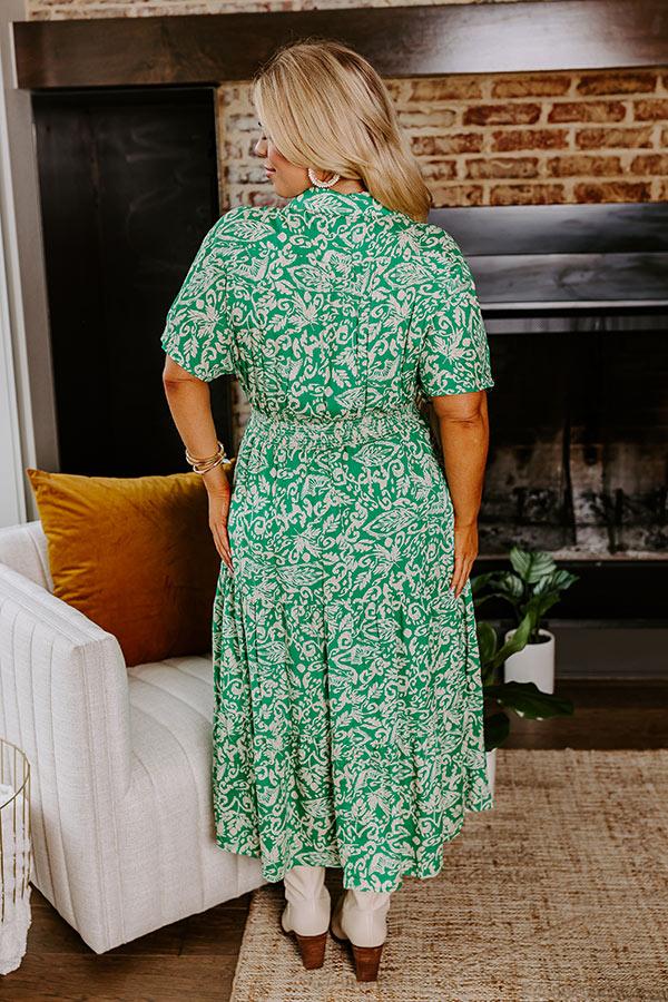 Impressions Resort Getaway Floral Midi In Green Curves