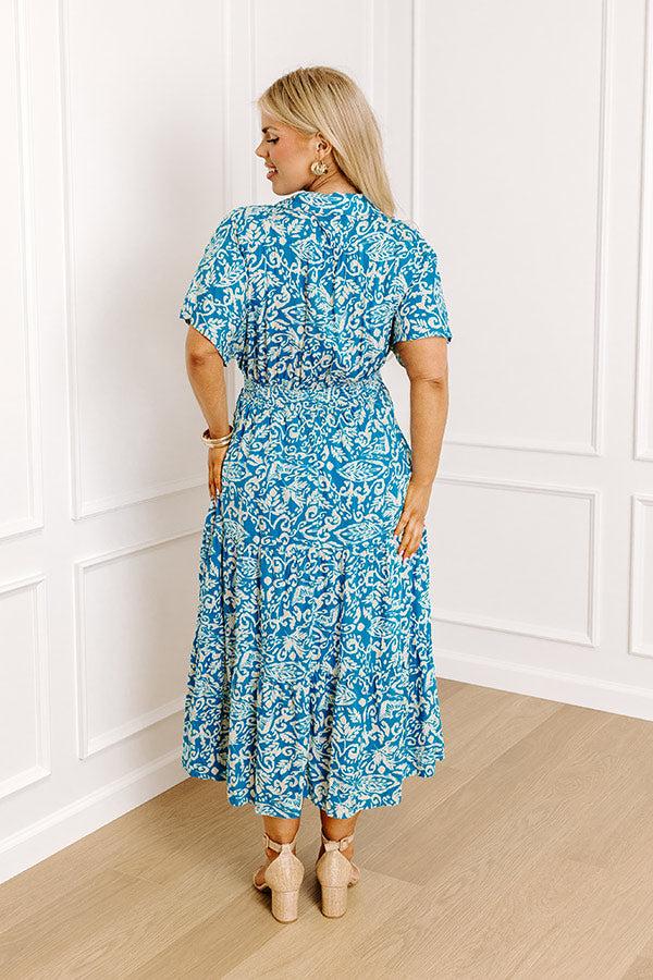 Impressions Resort Getaway Floral Midi In Ocean Blue Curves