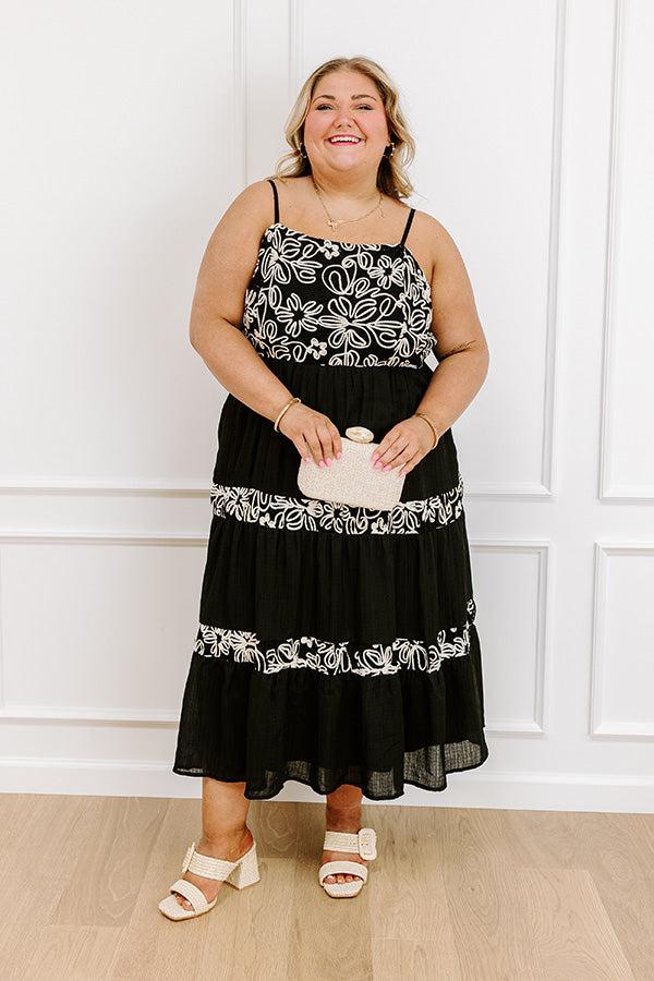 Impressions Resort Views Floral Embroidered Midi Dress Curves