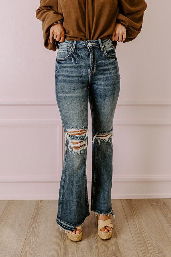 Impressions Risen The Sequoia High Waist Distressed Flare in Dark Wash