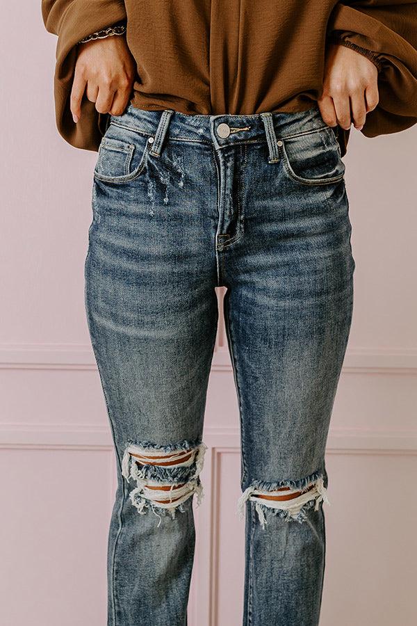 Impressions Risen The Sequoia High Waist Distressed Flare In Dark Wash