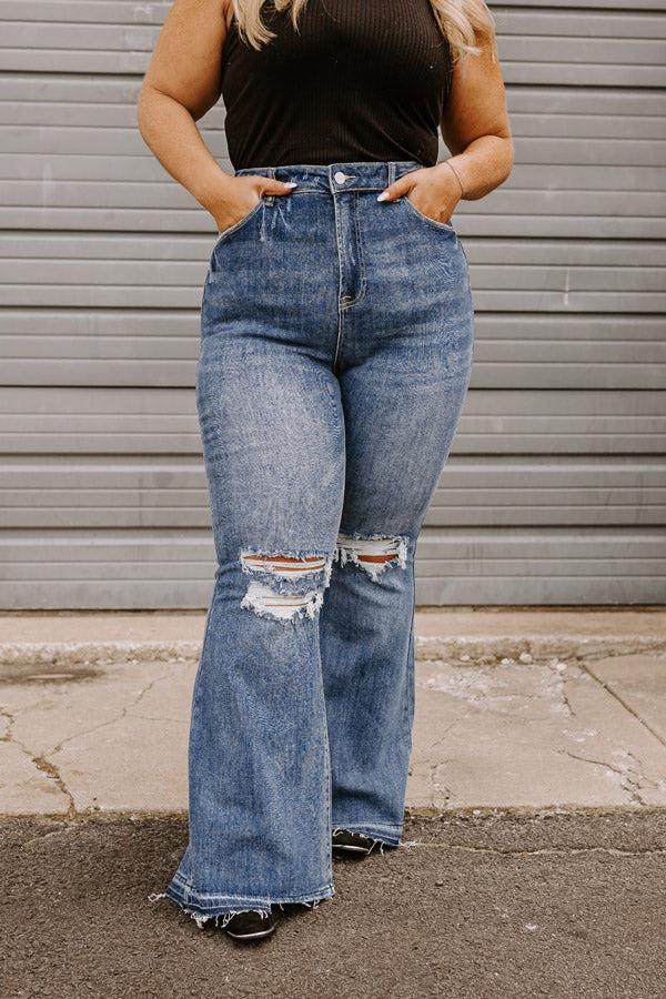Impressions Risen The Sequoia High Waist Distressed Flare in Dark Wash Curves