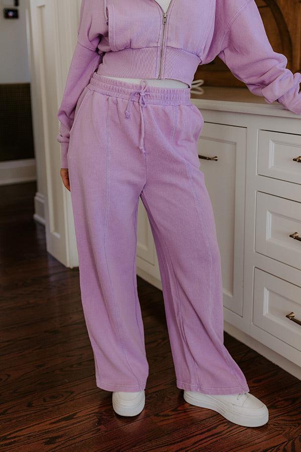 Impressions Road Trip Ready High Waist Vintage Wash Pants In Dusty Purple