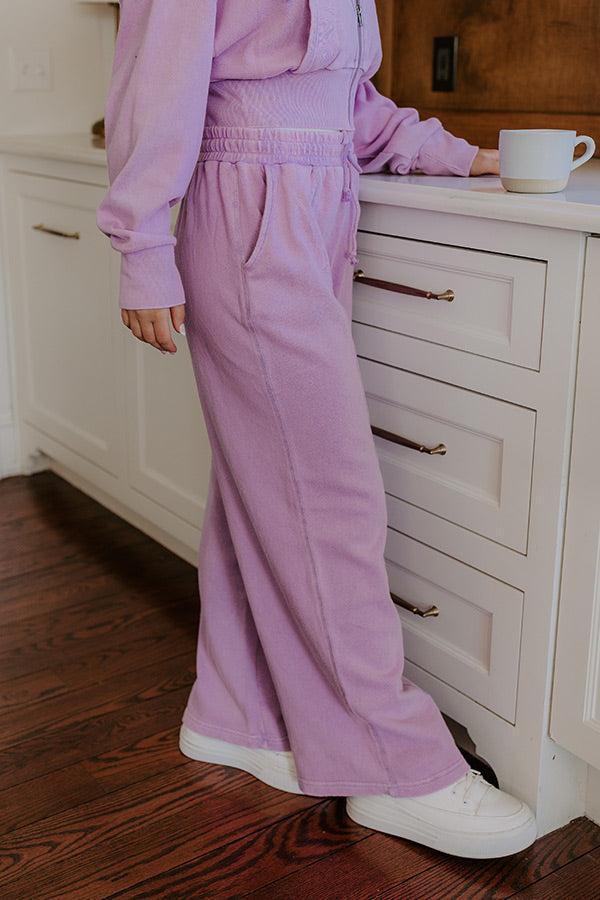 Impressions Road Trip Ready High Waist Vintage Wash Pants In Dusty Purple