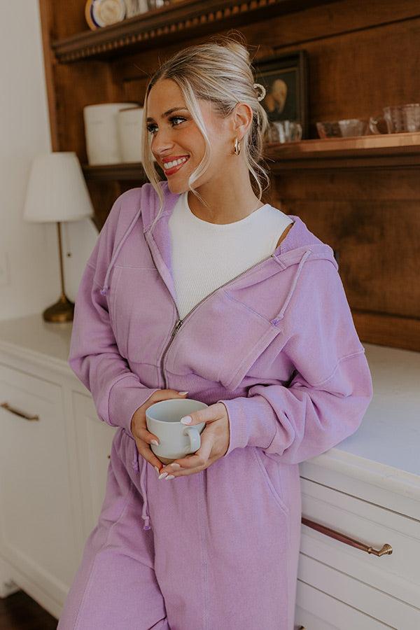 Impressions Road Trip Ready Vintage Wash Crop Sweater In Dusty Purple