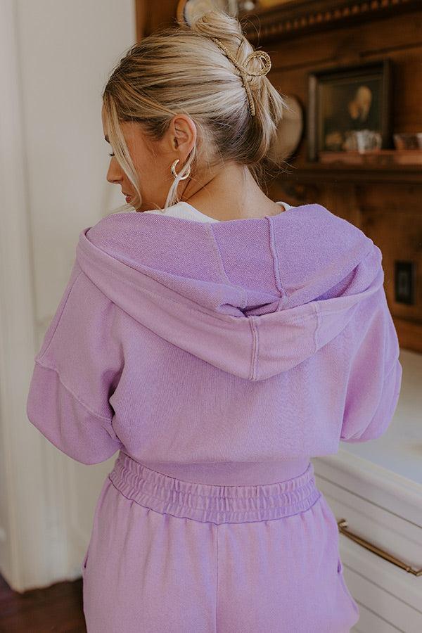Impressions Road Trip Ready Vintage Wash Crop Sweater In Dusty Purple