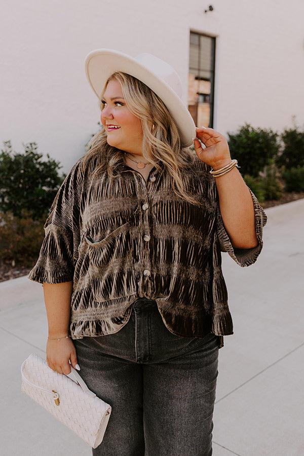 Impressions Roman Holiday Velvet Top In Martini Olive Curves