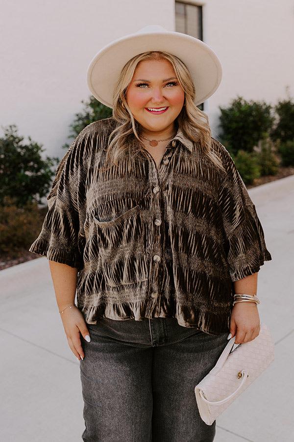 Impressions Roman Holiday Velvet Top In Martini Olive Curves