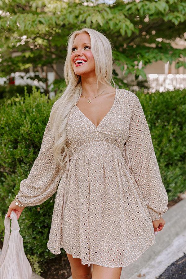 Impressions Romance In The Air Eyelet Mini Dress In Khaki