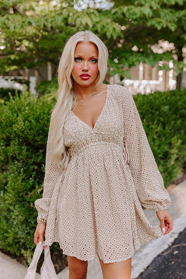 Impressions Romance In The Air Eyelet Mini Dress In Khaki