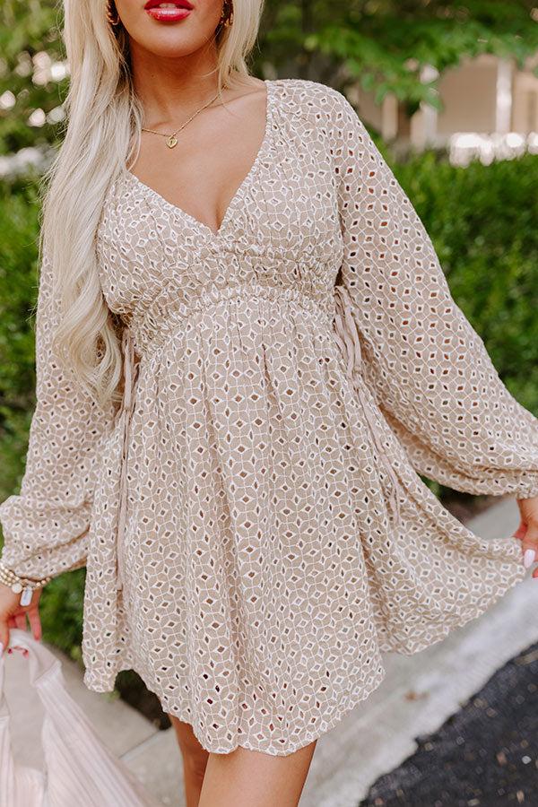 Impressions Romance In The Air Eyelet Mini Dress In Khaki