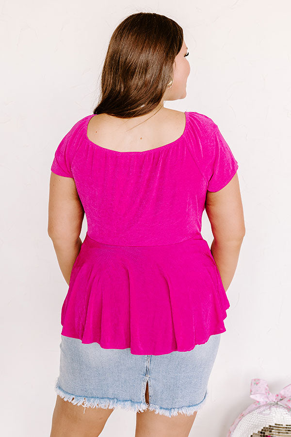 Impressions Romantic Getaway Front Tie Babydoll Top In Fuchsia Curves