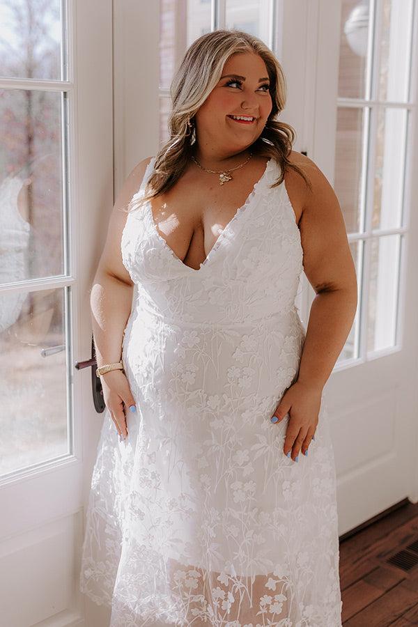 Impressions Romantic Moment Embroidered Midi Dress In White Curves