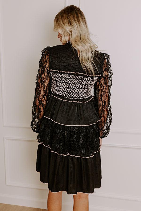 Impressions Romantic Notion Lace Tiered Mini Dress In Black