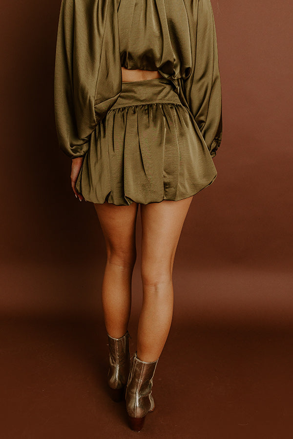 Impressions Rooftop Cocktails High Waist Satin Skort In Martini Olive