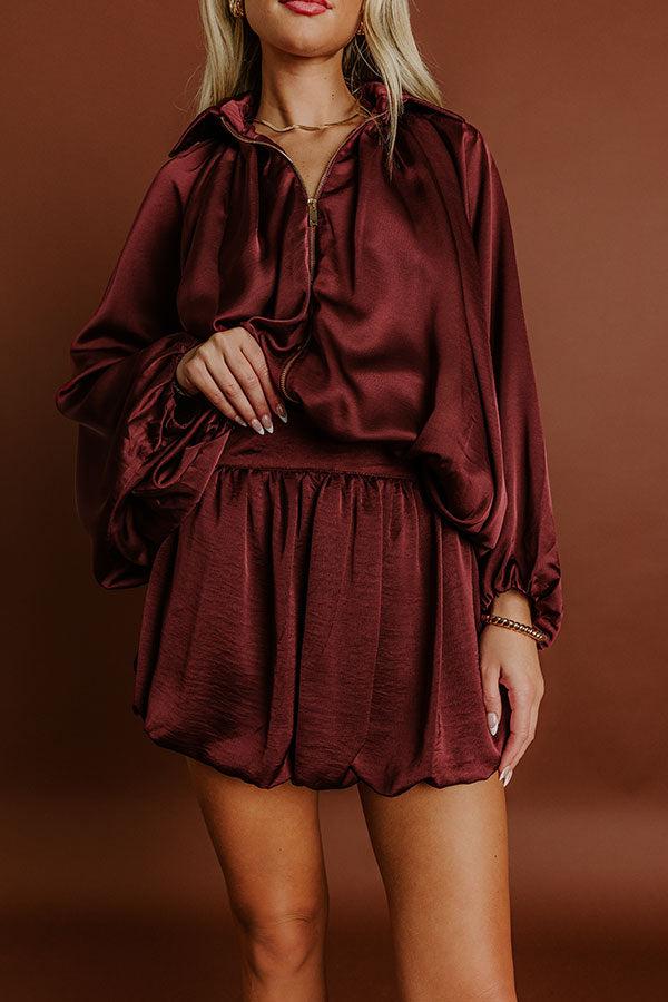 Impressions Rooftop Cocktails High Waist Satin Skort In Merlot