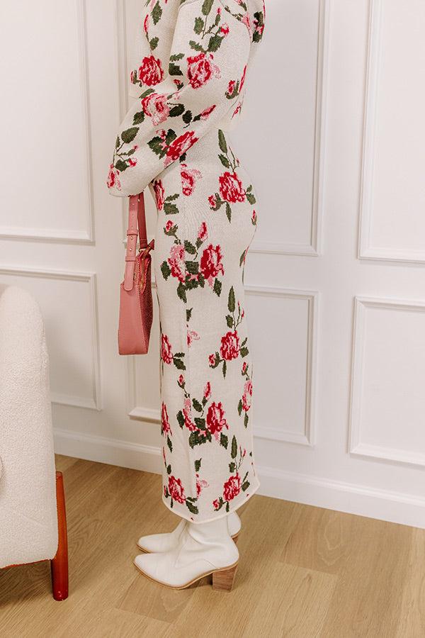 Impressions Rose Garden Stroll High Waist Knit Midi Skirt