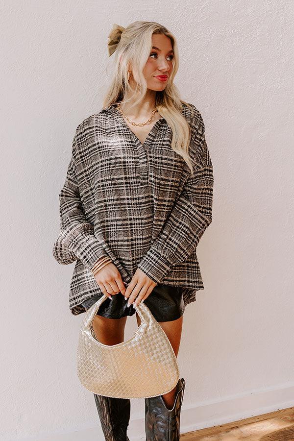 Impressions Rustic Vineyard Tweed Linen-Blend Top in Black