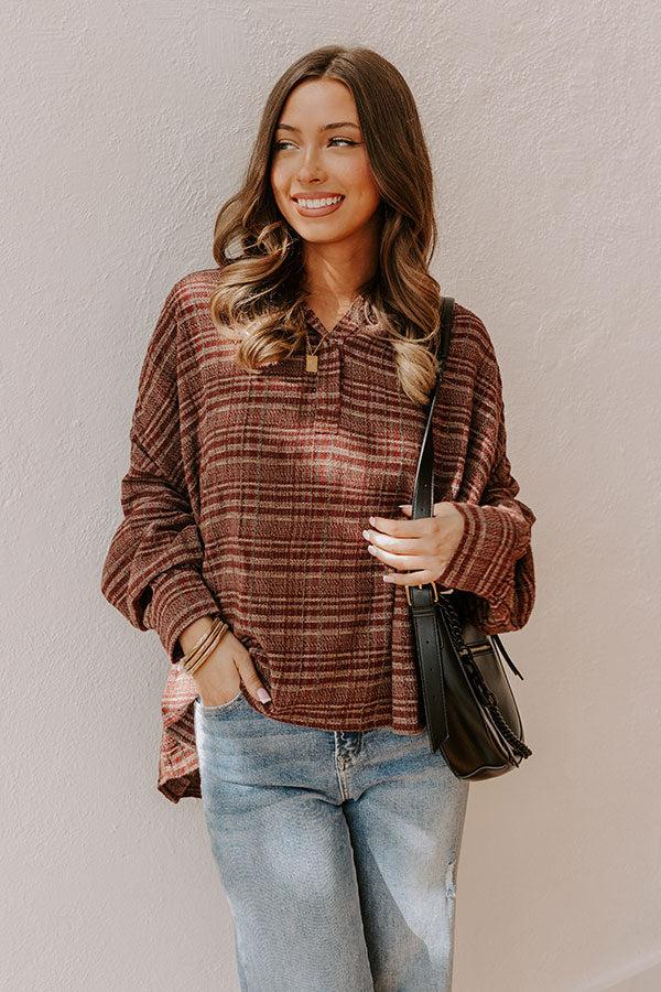 Impressions Rustic Vineyard Tweed Linen-Blend Top in Merlot