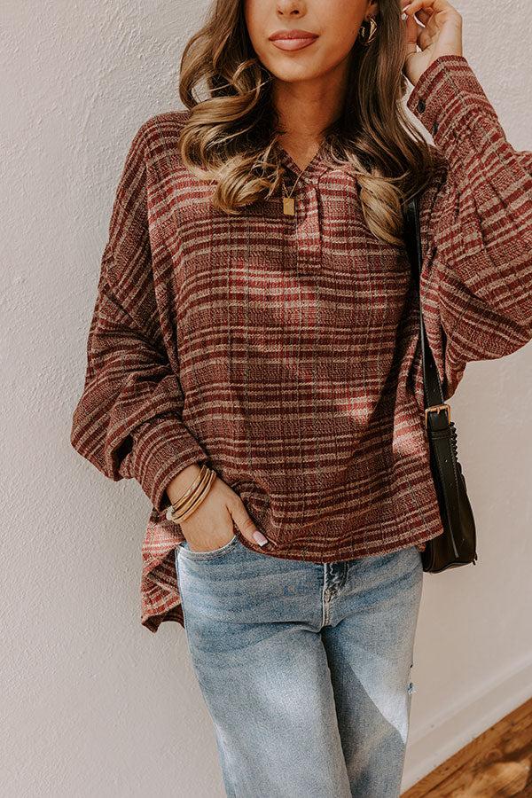 Impressions Rustic Vineyard Tweed Linen-Blend Top In Merlot