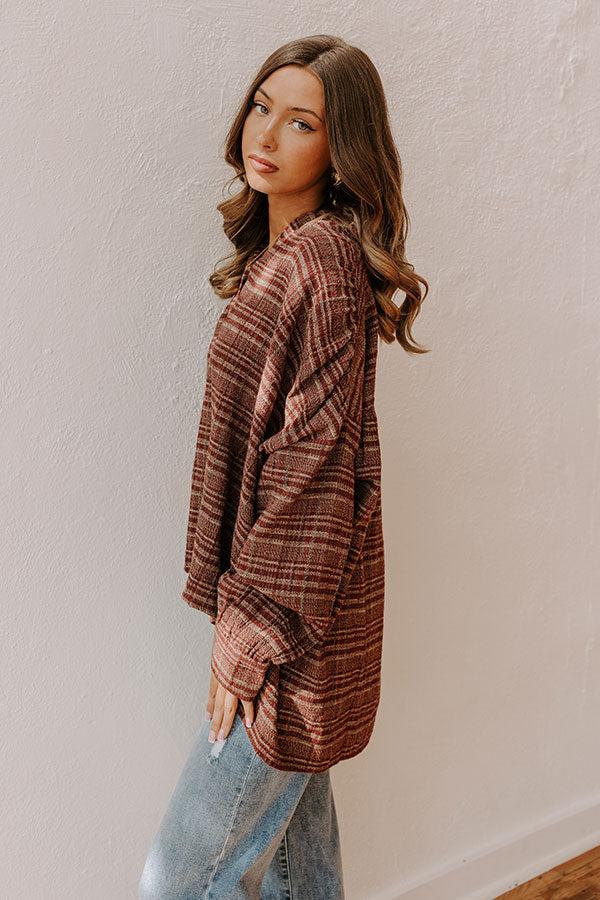 Impressions Rustic Vineyard Tweed Linen-Blend Top In Merlot