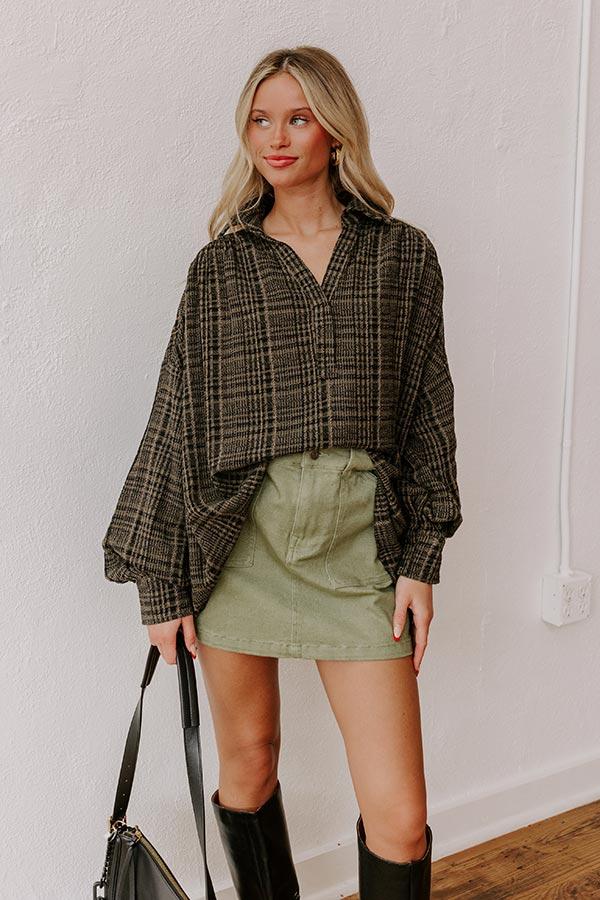 Impressions Rustic Vineyard Tweed Linen-Blend Top in Olive