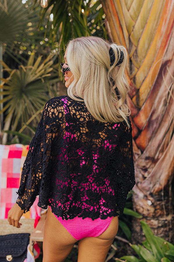 Impressions Sail The Day Away Front Tie Crochet Top In Black