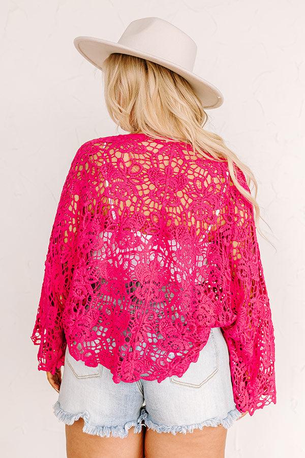 Impressions Sail The Day Away Front Tie Crochet Top In Hot Pink Curves