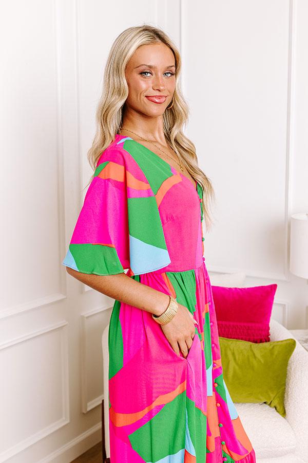 Impressions Sailboat Soiree Color Block Maxi In Hot Pink