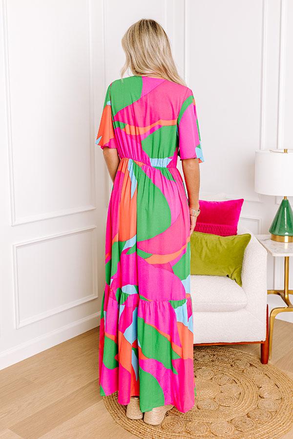 Impressions Sailboat Soiree Color Block Maxi In Hot Pink