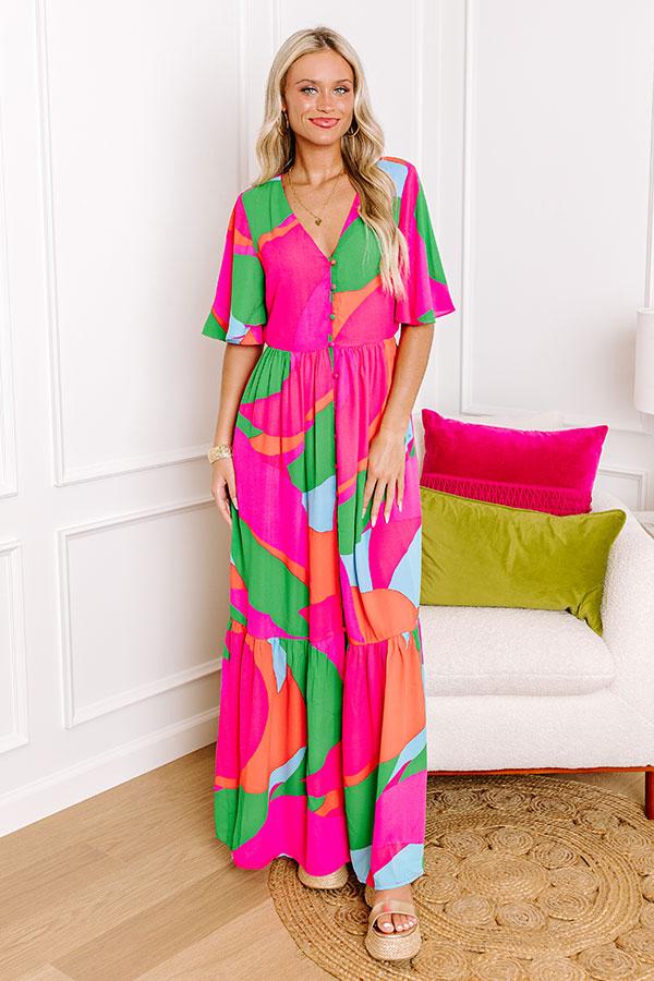 Impressions Sailboat Soiree Color Block Maxi In Hot Pink