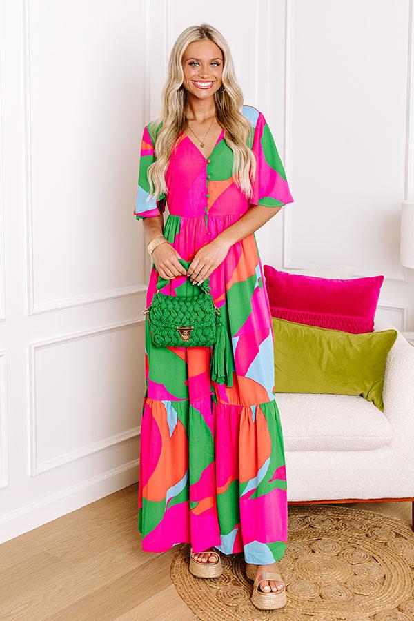 Impressions Sailboat Soiree Color Block Maxi in Hot Pink