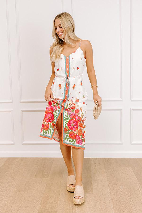 Impressions San Fran Stroll Linen-Blend Floral Midi Dress