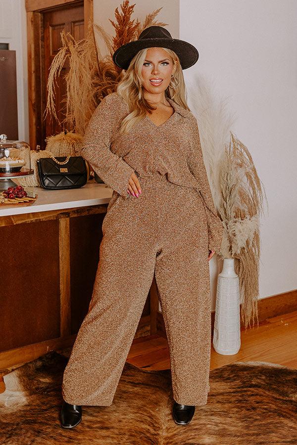 Impressions Sangria Toast Metallic High Waist Pants Curves