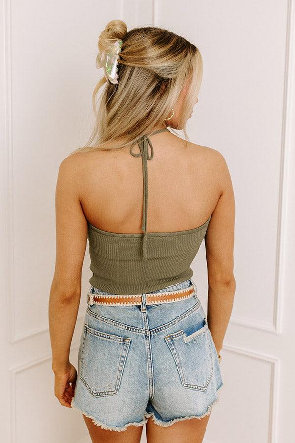 Impressions Santa Monica Outing Knit Halter Top In Sage