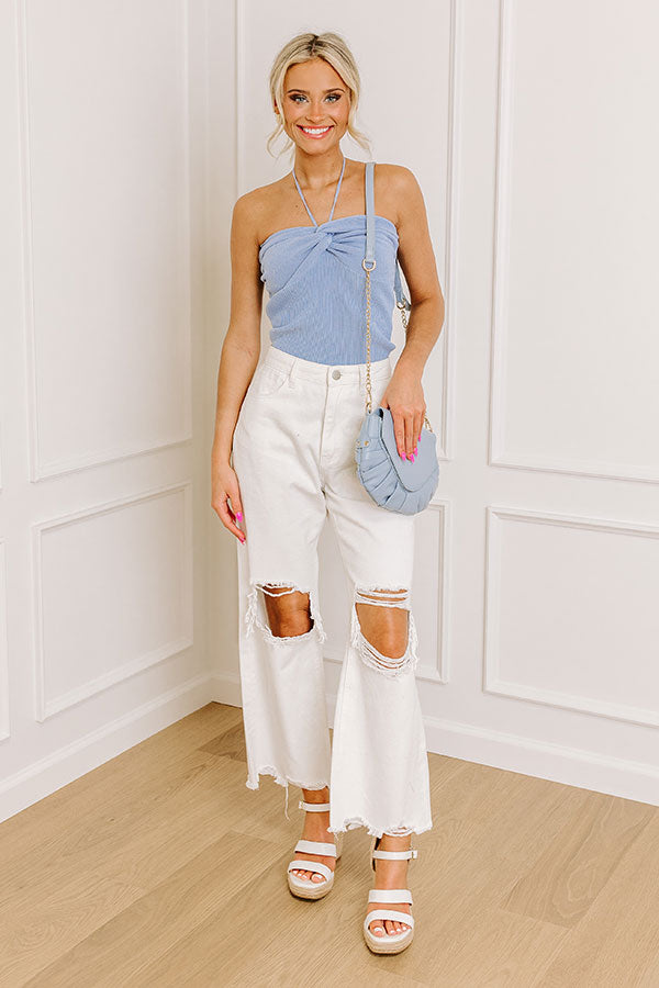 Impressions Santa Monica Outing Knit Halter Top In Sky Blue