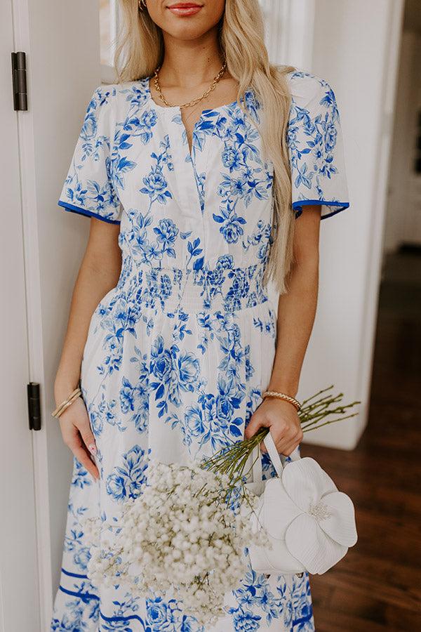 Impressions Santorini Bliss Floral Maxi Dress In Blue