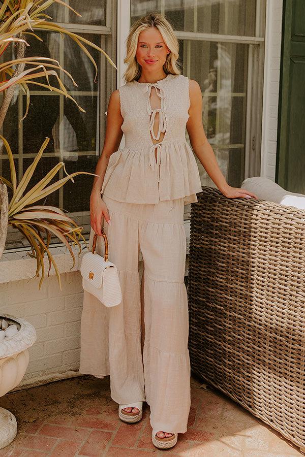 Impressions Santorini Breeze Front Tie Smocked Top In Birch