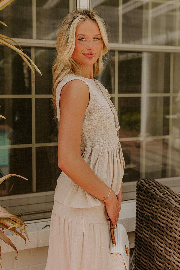 Impressions Santorini Breeze Front Tie Smocked Top In Birch