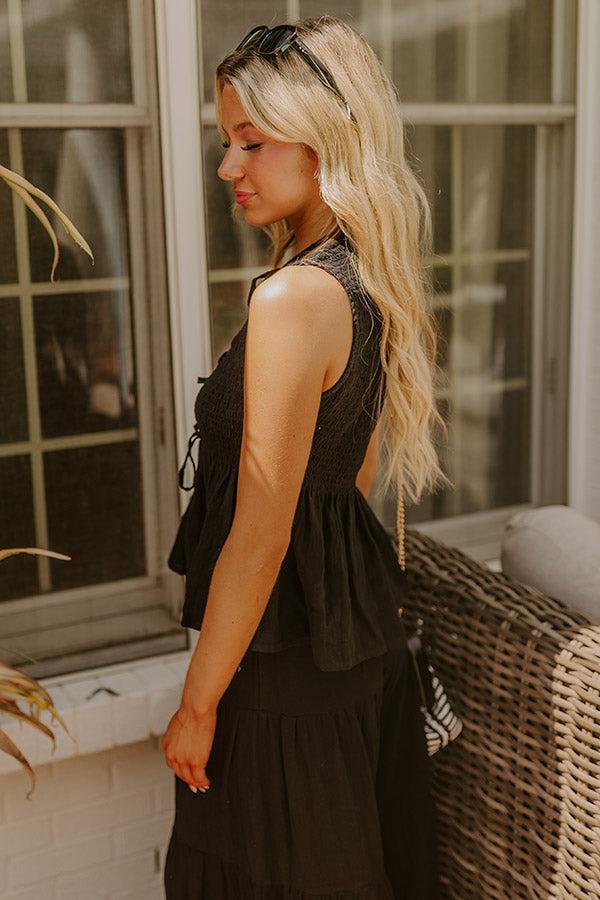 Impressions Santorini Breeze Front Tie Smocked Top In Black