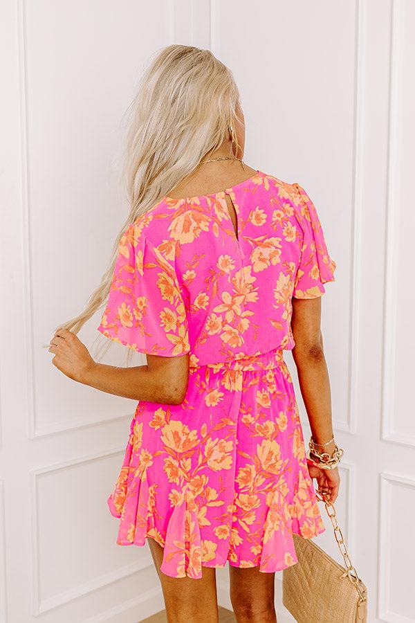 Impressions Sassy And Sweet Floral Romper In Neon Pink