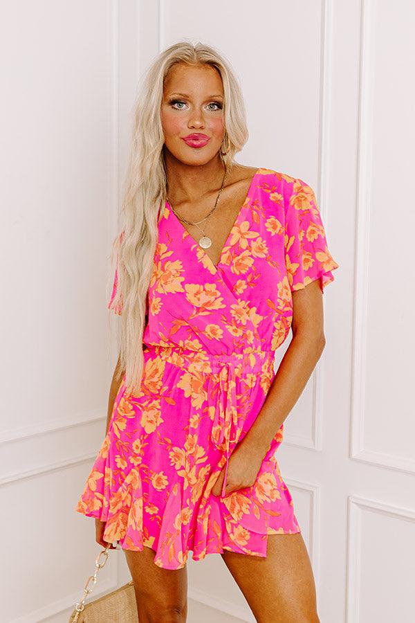 Impressions Sassy And Sweet Floral Romper In Neon Pink