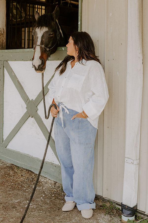 Impressions Seaside Breeze Linen-Blend Button Up Curves