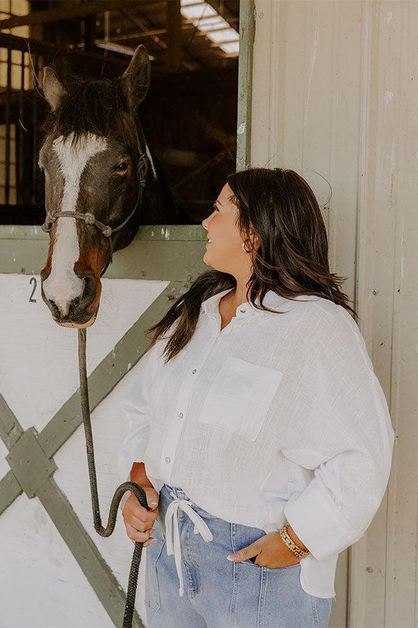 Impressions Seaside Breeze Linen-Blend Button Up Curves