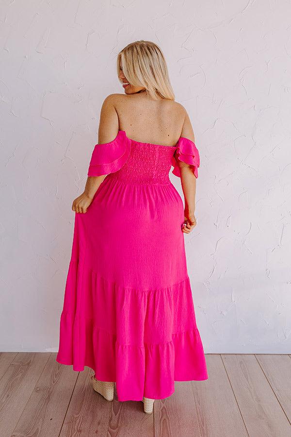 Impressions Seaside Chic Smocked Maxi In Hot Pink Curves